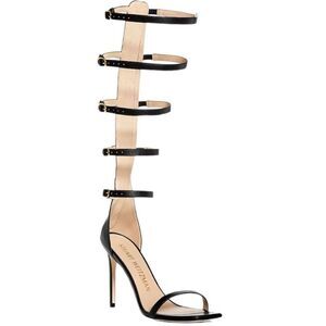 Stuart Weitzman Black Leather Nudistcurve 100 Gladiator Sandals Size 8.5